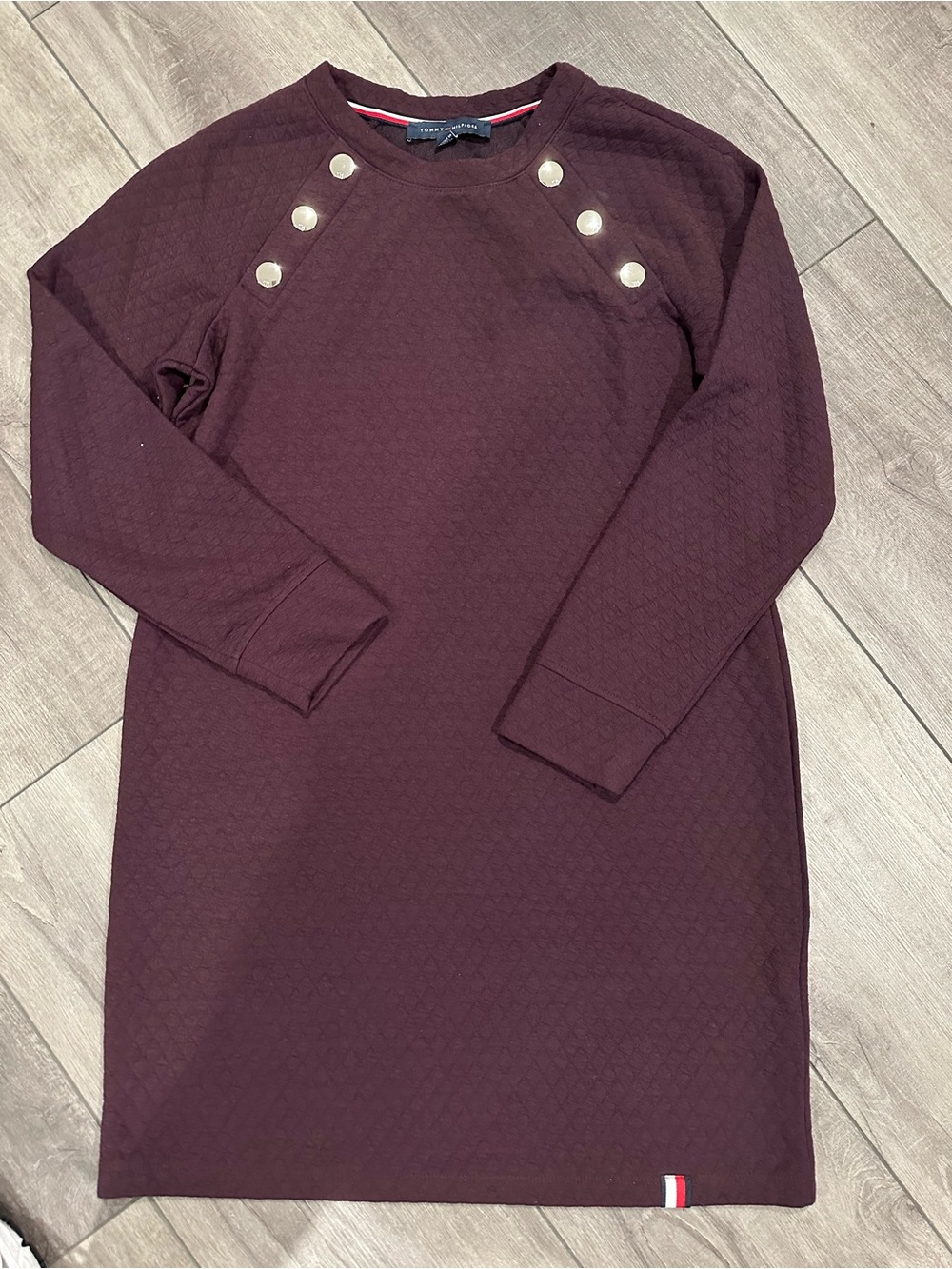 Tommy Hilfiger Womens Burgundy Quilted Button-Shoulder Dress
